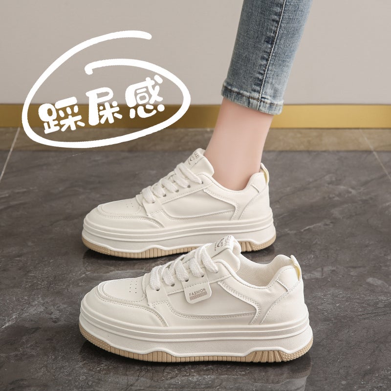 Women'S Shoes Thick Bottom Leather White Shoes Women'S Fashion Foreign Style 34 Size Fleece-Lined Sneaker - Image 2